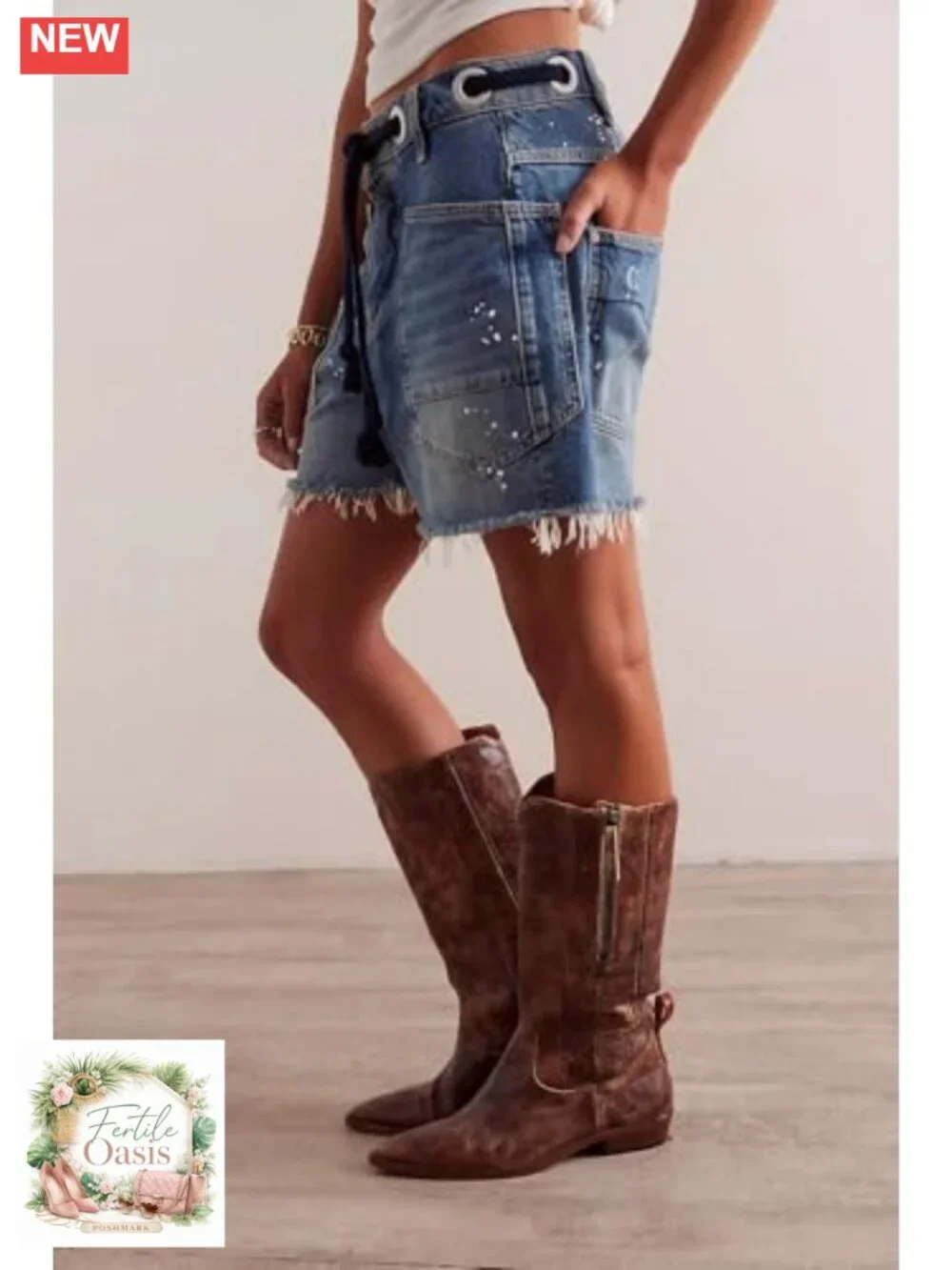 Baggy Wide Leg Bermuda Denim Shorts for Women Drawstring Long Jean Shorts
